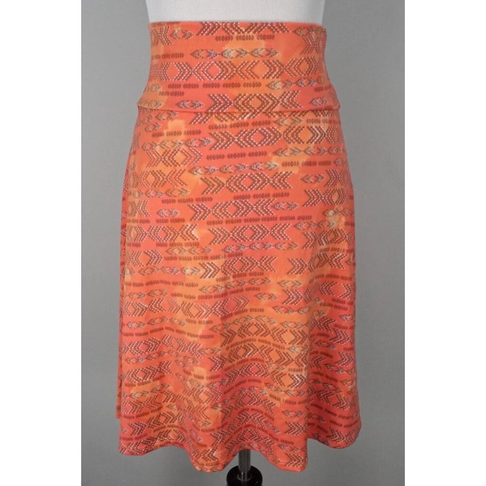 LULAROE Azure Orange Stretch A-Line Midi Skirt Size Medium